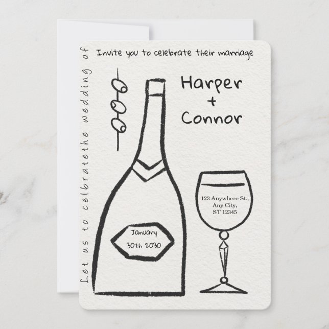 Faire-part de mariage doodle mignon (Devant)
