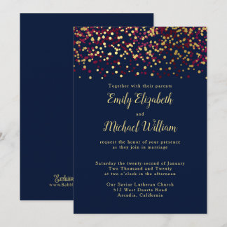 Faire-part de mariage d'or de Navy Blue Bokeh