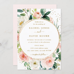 Faire-part de mariage d'or floral Geometric Blush