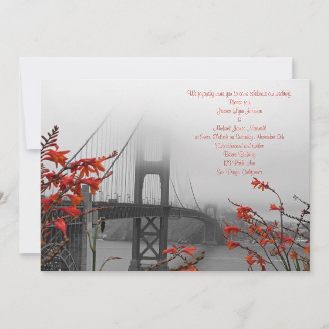 Faire-part de mariage d'Orange Golden Gate (Devant)