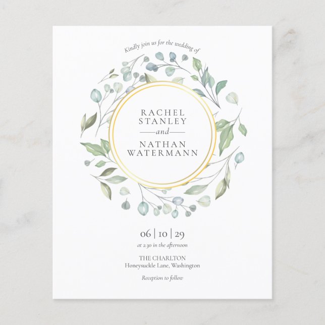 Faire-part de mariage doré à guirlande de verdure  (Devant)