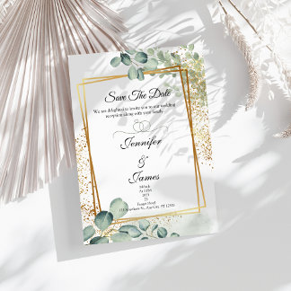 Faire-part de mariage doré à la verdure d'eucalypt