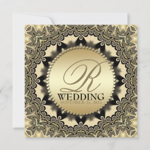 Faire-part de mariage doré sur dentelle vintage