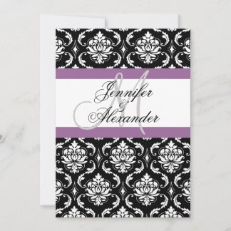 Faire-part de mariage dos damassé violet monogramm