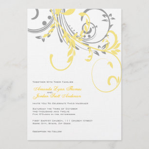 Faire-part de mariage double floral jaune et gris
