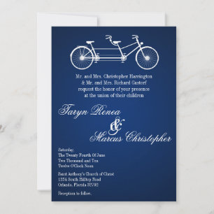 Faire-part de mariage double vélo bleu marine 5x7