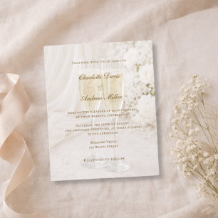 Faire-part de mariage drapé doux Verre à Champagne