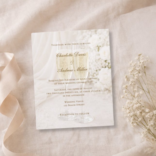 Faire-part de mariage drapé doux Verre à Champagne (Créateur téléchargé)
