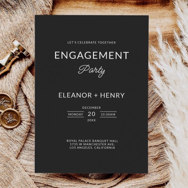 Faire-part de mariage du Black Engagement Party (Black Engagement Party Wedding Invitation)