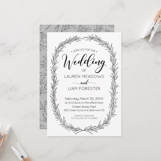 Faire-part de mariage du cadre de branche de la ma (Devant/Arrière en situation)