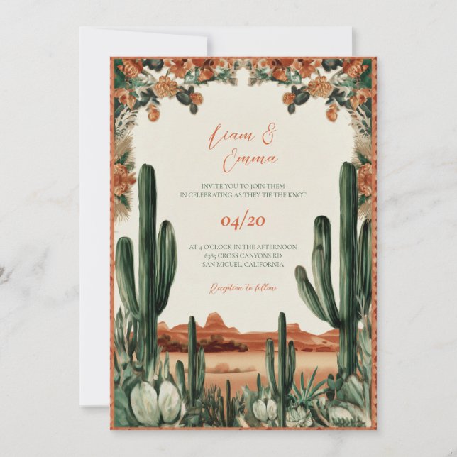 Faire-part de mariage du désert de cactus mexicain (Devant)