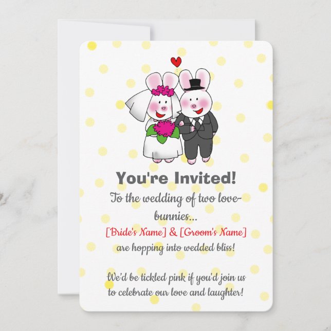 Faire-part de mariage du mignon couple de lapins (Devant)