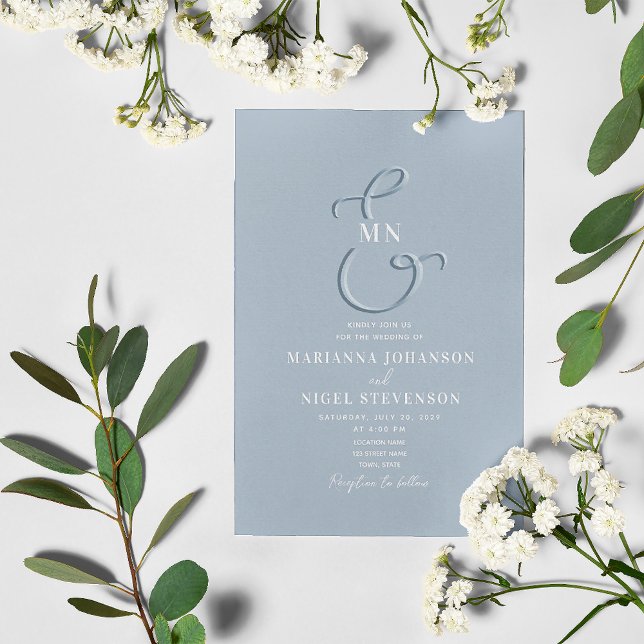 Faire-part de mariage Dusty Blue avec typographie  (Créateur téléchargé)