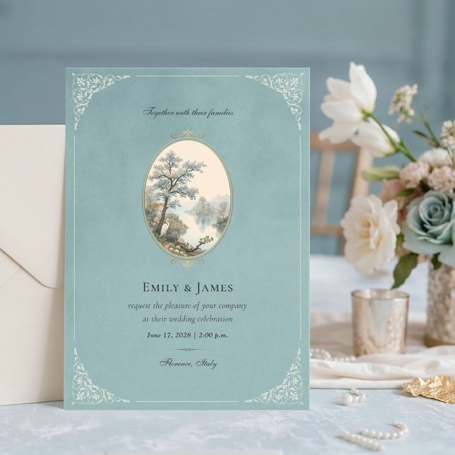 Faire-part de mariage Dusty Blue Héron Français (Créateur téléchargé)