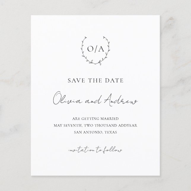 Faire-Part de Mariage Économique avec Monogramme d (Devant)