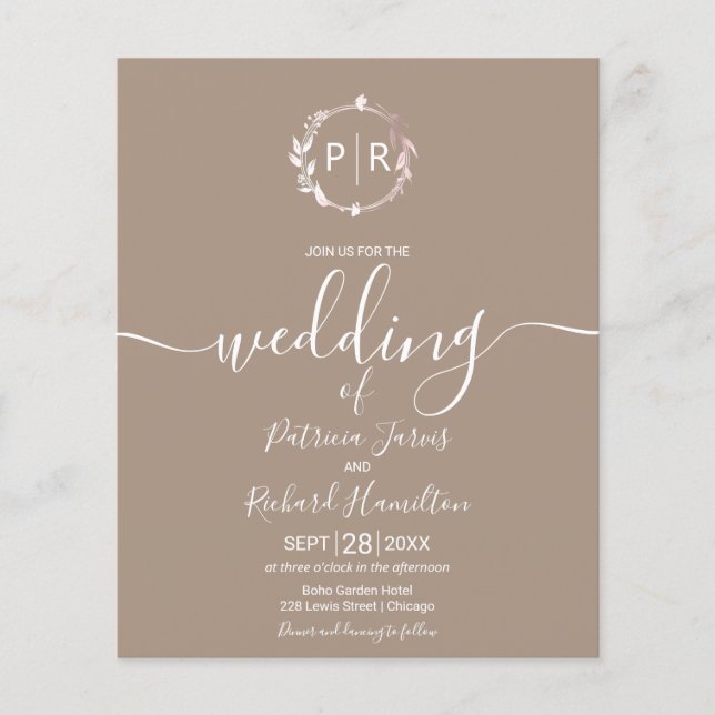 Faire-part de mariage économique avec monogramme G (Devant)