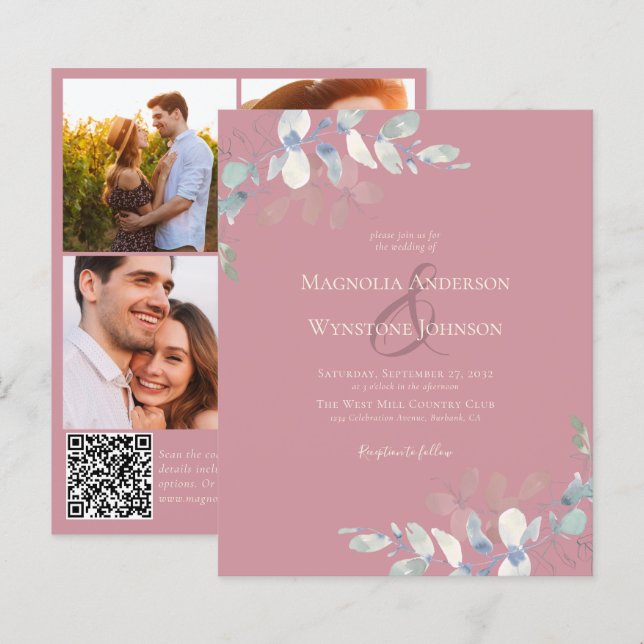 Faire-part de mariage économique | Code QR Eucalyp (Devant / Derrière)