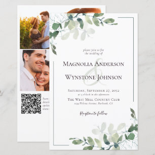 Faire-part de mariage économique Code QR Eucalyp