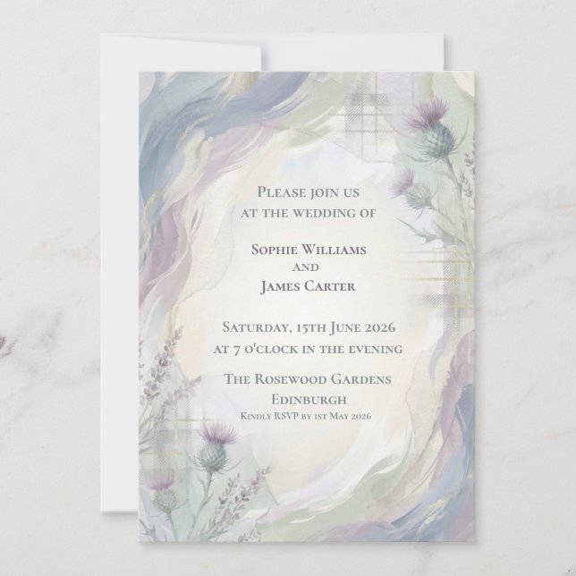 Faire-part de mariage écossais abstrait à l'aquare (Devant)