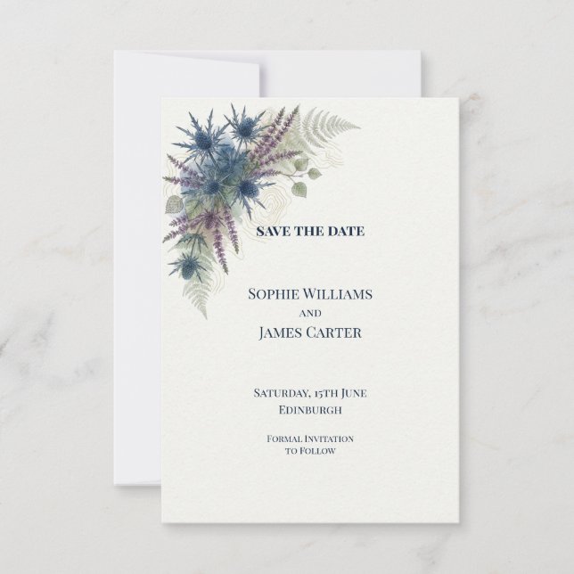 Faire-part de mariage écossais Blue Thistle (Devant)
