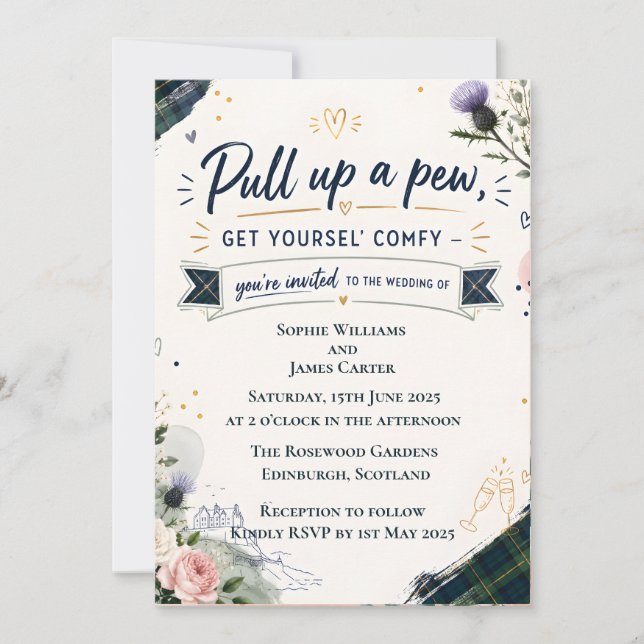 Faire-part de mariage écossais drôle | Tirez un ba (Devant)