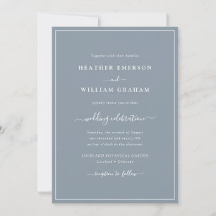 Faire-part de mariage écriture Bleu Poussiéreux