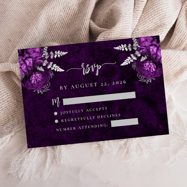 Faire-part de mariage écriture florale argent viol (Créateur téléchargé)