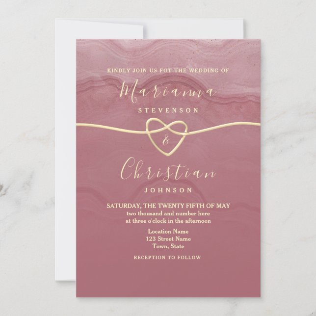 Faire-part de mariage écriture Rose Poussiéreuse (Devant)