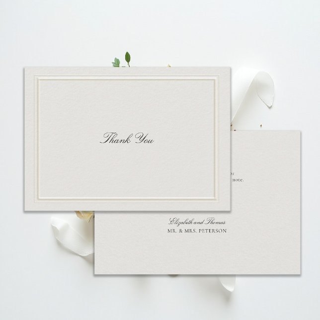 Faire-Part de Mariage Écru Moderne Classique à Dou (modern classic wedding thank you card ecru double frame elevated formal traditional calligraphy)
