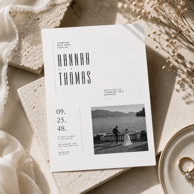 Faire-part de mariage éditorial noir et blanc avec (Créateur téléchargé)