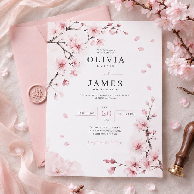 Faire-part de mariage Élégance Cerisier en Fleurs (Créateur téléchargé)