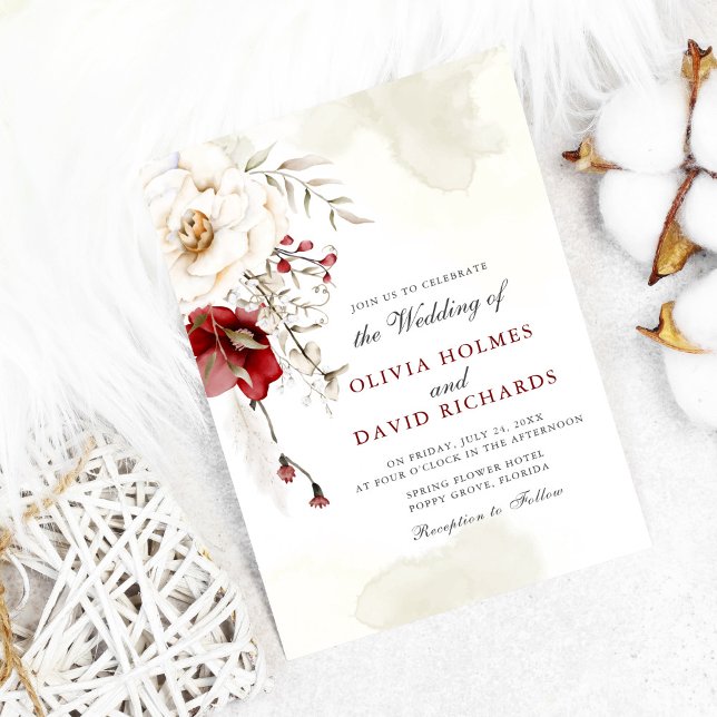 Faire-part de mariage Élégance d'hiver en Bourgogn (Wedding invitation on white cozy background)