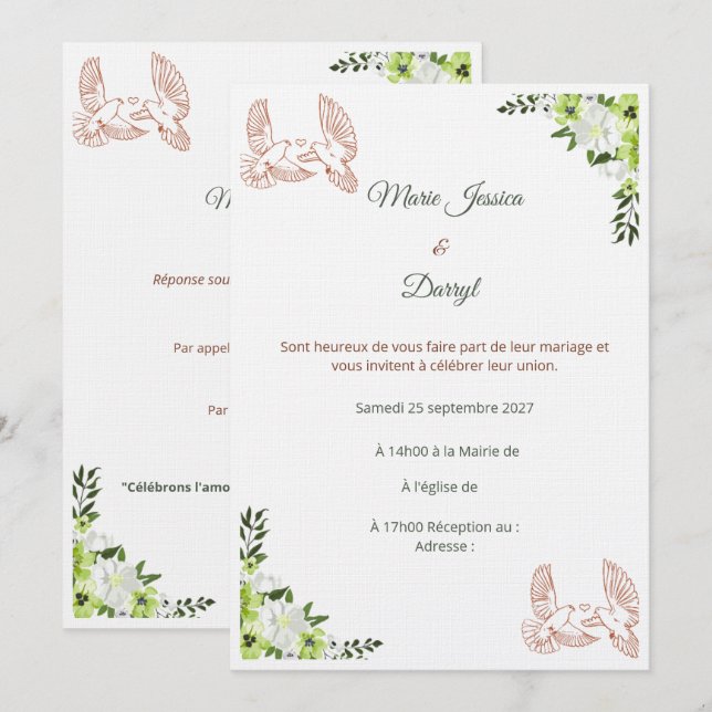 Faire-part de Mariage Élégant  (Devant / Derrière)