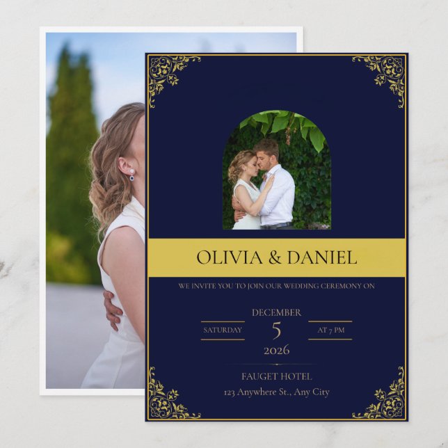 Faire-part de mariage élégant (Devant / Derrière)