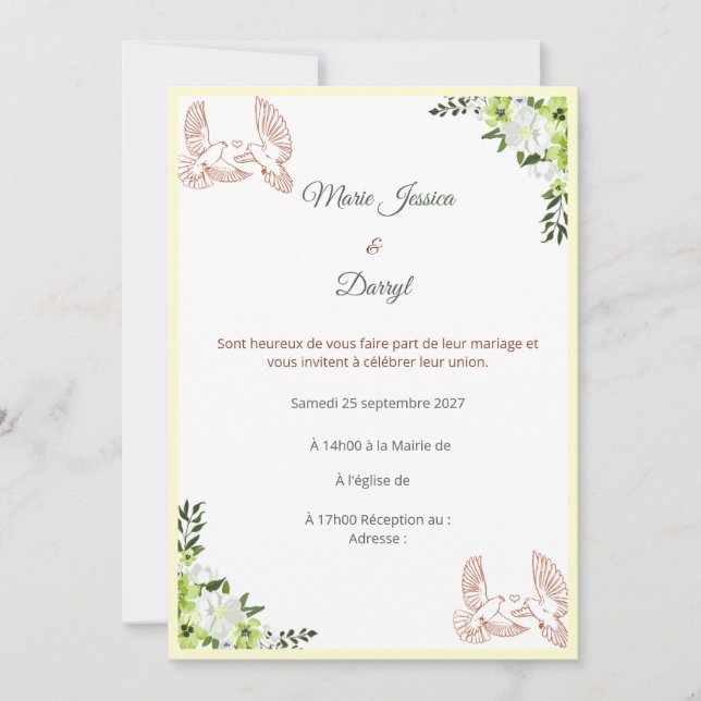 Faire-part de Mariage Élégant  (Devant)