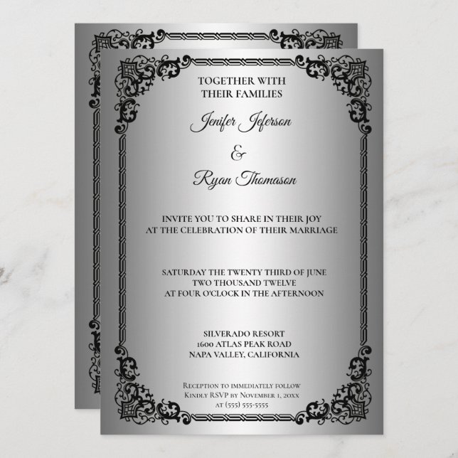 Faire-part de mariage élégant à cadre moderne (Devant / Derrière)