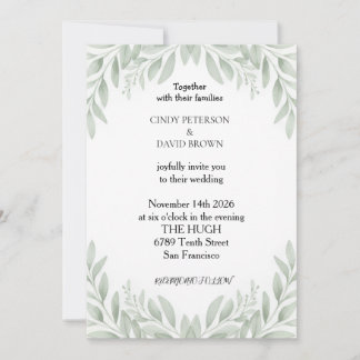 Faire-part de mariage élégant à crête florale vert
