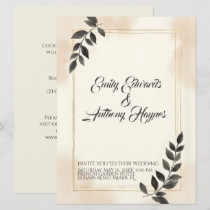 Faire-part de mariage élégant à feuille vert foncé