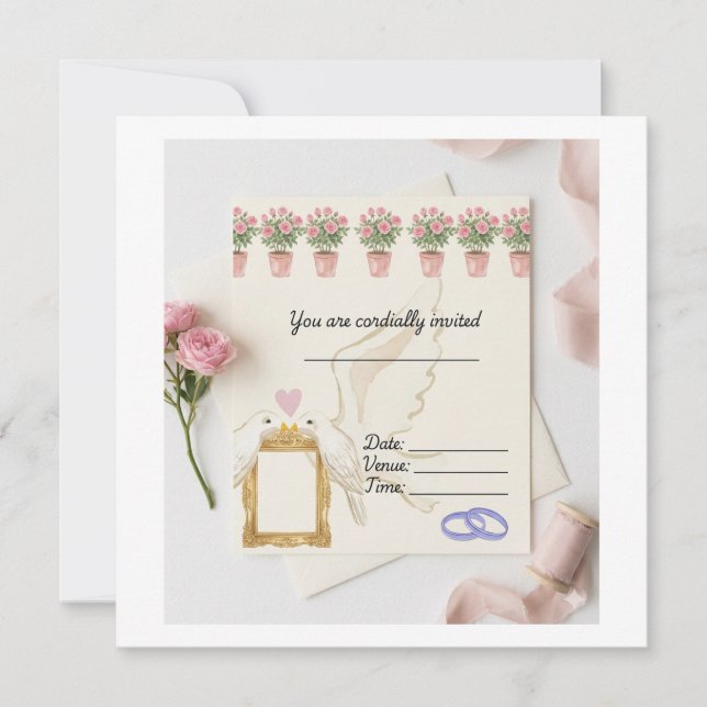 Faire-part de mariage élégant à l'aquarelle avec c (Devant)