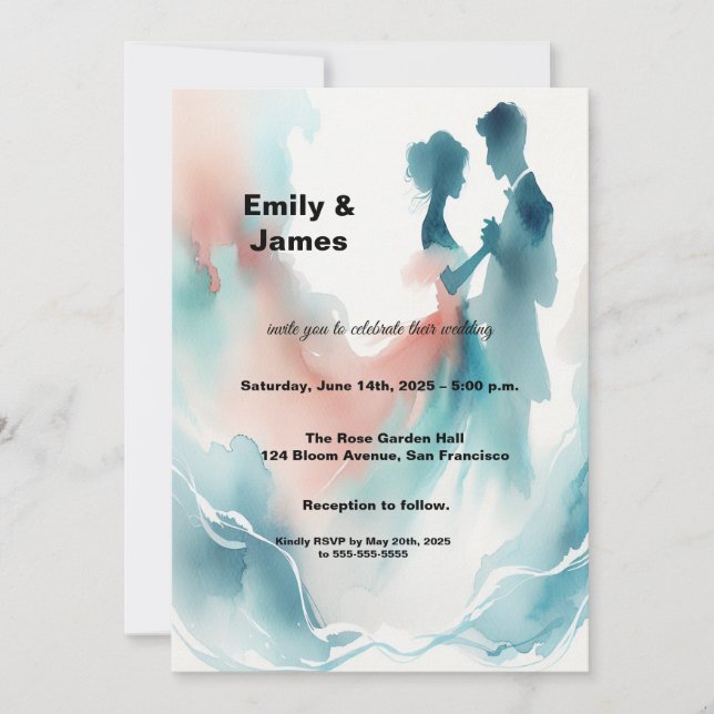 Faire-part de mariage élégant à l'aquarelle pour c (Devant)