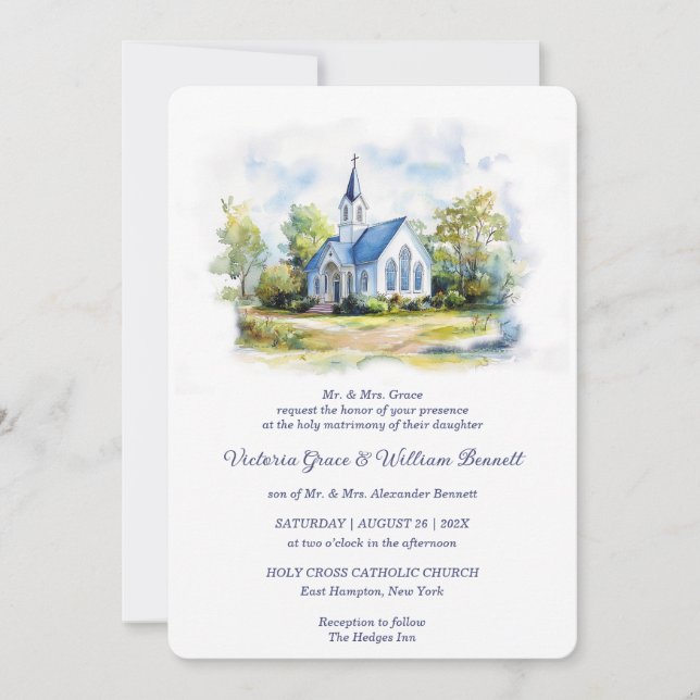 Faire-part de mariage élégant à l'aquarelle pour u (Devant)