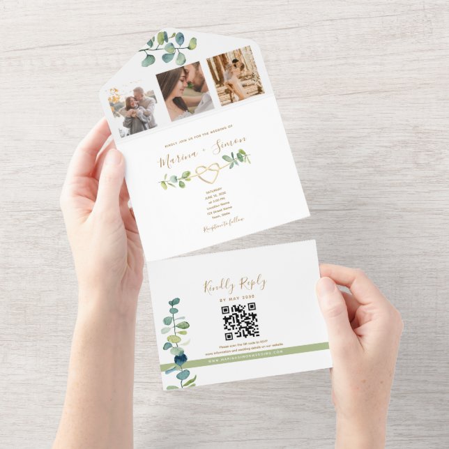 Faire-part de mariage élégant à l'eucalyptus avec  (Déchirure)