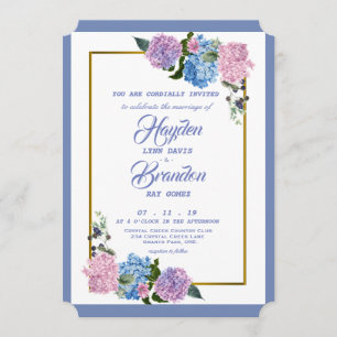 Faire-part de mariage élégant à l'hortensia