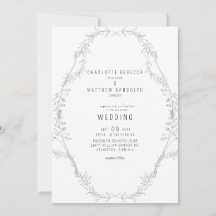 Faire-Part de Mariage Élégant à Main Feuillage Vin