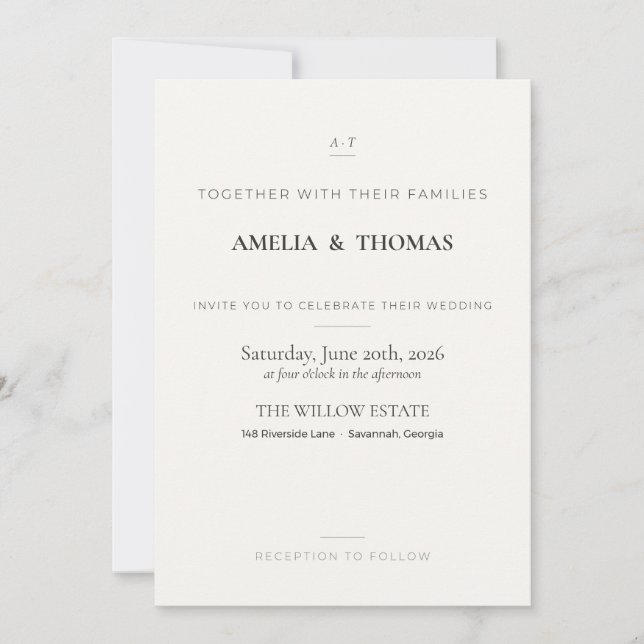 Faire-part de mariage élégant à monogramme minimal (Devant)