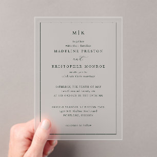 Faire-part de mariage élégant à monogramme noir