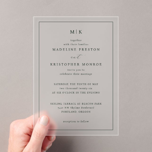 Faire-part de mariage élégant à monogramme noir (In situ (ordinateur de poche))