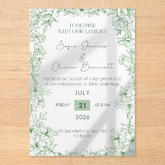 Faire-part de mariage élégant à motif floral vert