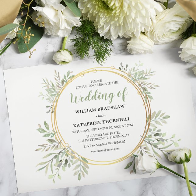 Faire-part de mariage élégant à motifs botaniques  (Créateur téléchargé)