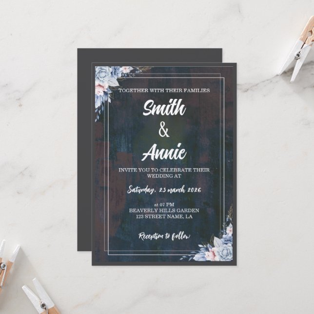 Faire-part de mariage élégant à peinture abstraite (Devant/Arrière en situation)